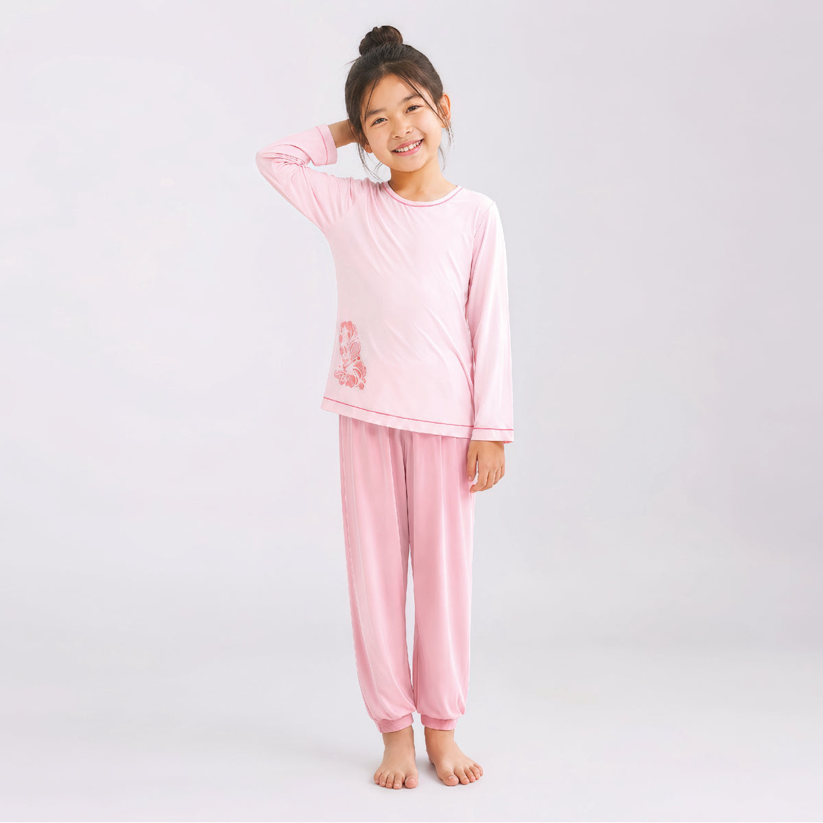 Kids Long Sleeve Sleep Wear Set (Pink)