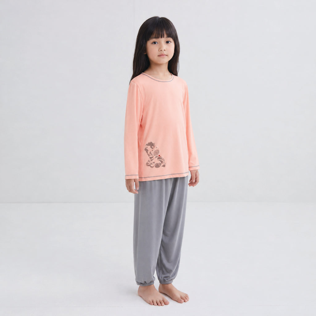 Kids Long Sleeve Sleep Wear Set (Coral)